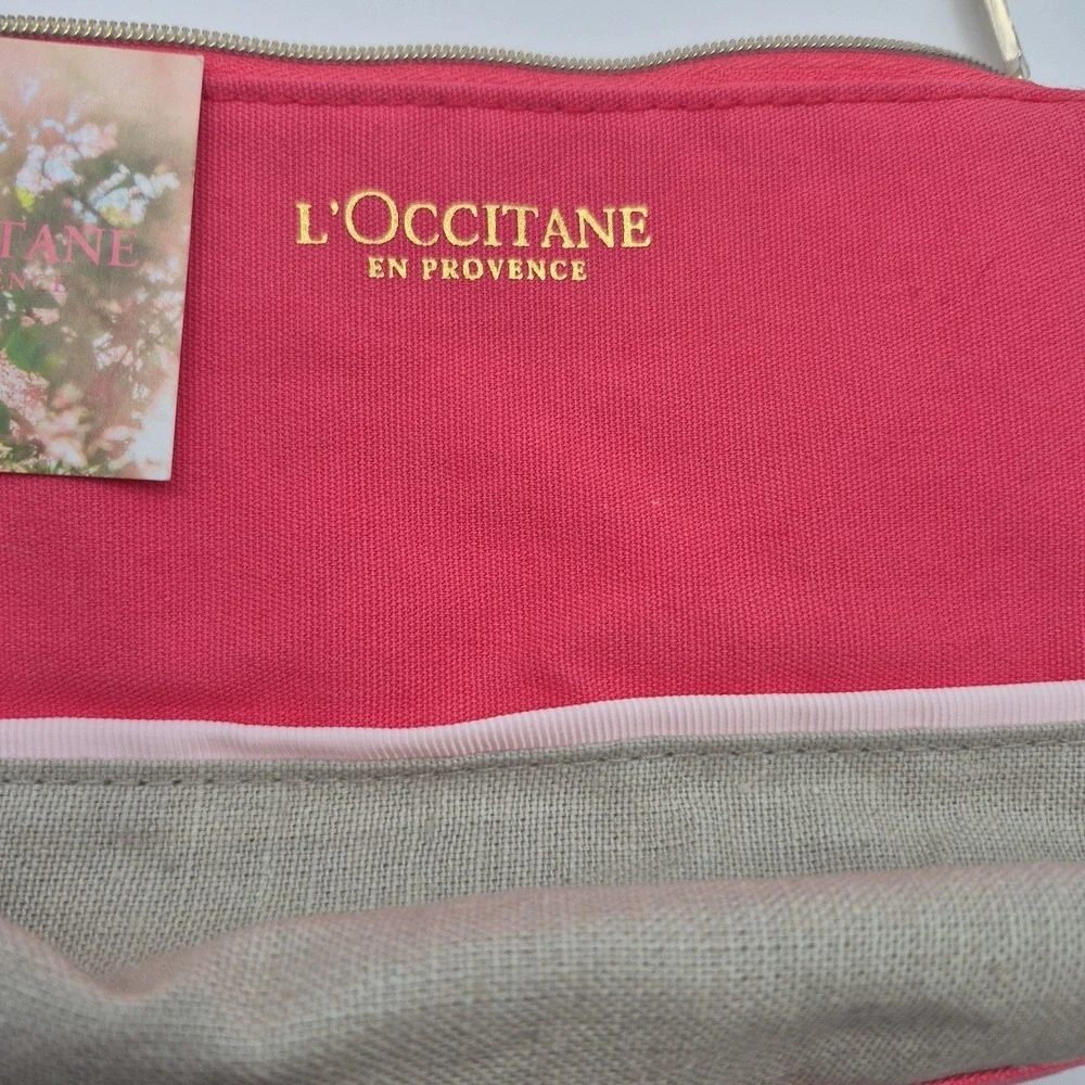 L'OCCITANE en Provence Pink Beige Fabric Makeup Bag with Zipper Pouch